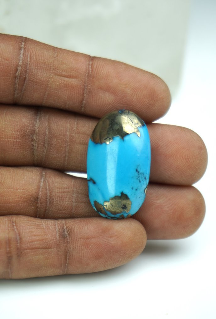 Turquoise Stone with Pyrite Stone Cabochon A++ TOP Quality - 30Carat - - Height: 28 mm - Width: 16 mm- 6 g - (1) #1.0