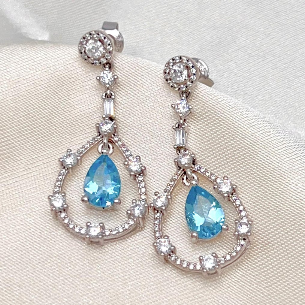 Sin precio de reserva - Pendientes Plata Topacio - 3CT #1.0