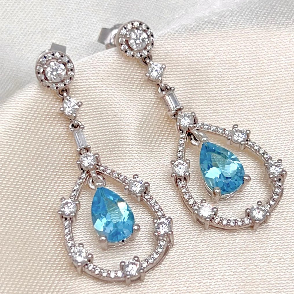 Sin precio de reserva - Pendientes Plata Topacio - 3CT #2.1