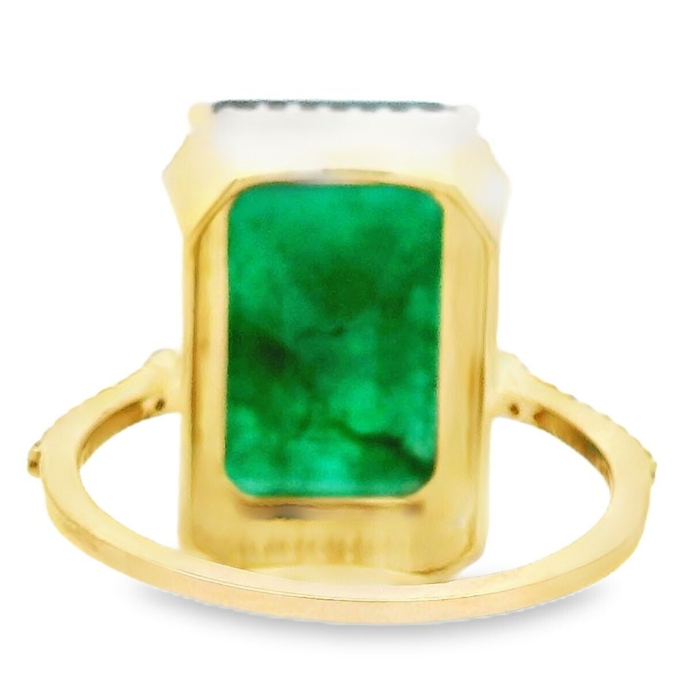 Δαχτυλίδι - 14 καράτια Κίτρινο χρυσό, Επενδυμένο με ρουθήνιο - 11.68ct. tw. Σμαράγδι - Διαμάντι - Σμαραγδένιο δαχτυλίδι #1.0