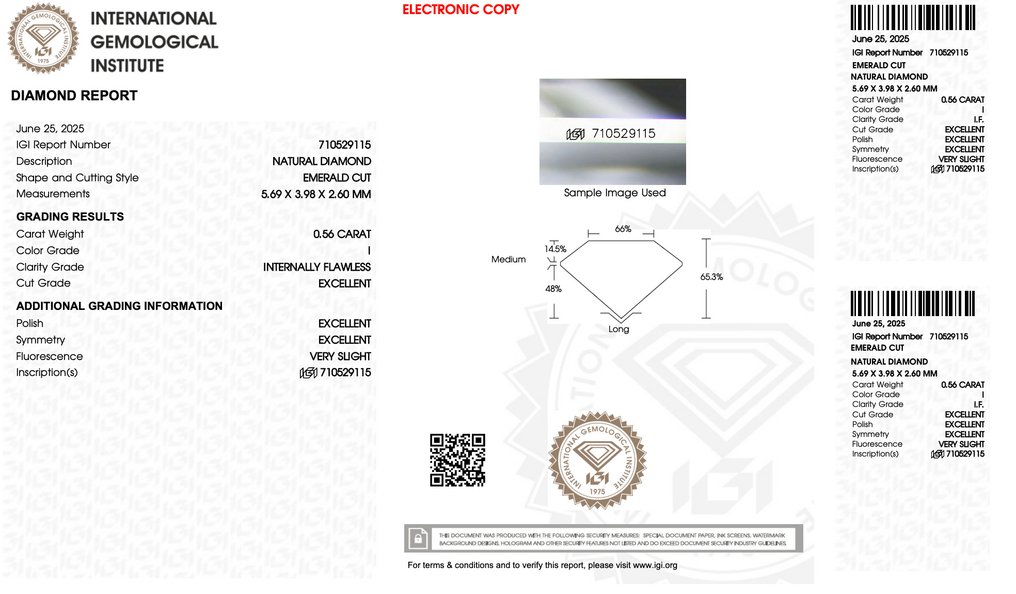 1 pcs 钻石 (天然) - 0.56 ct - 祖母绿 - I - IF - 国际宝石研究院(IGI) - 令人惊叹的钻石 #2.1