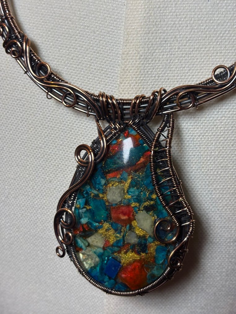 Ren kobber Oyster Turquoise - Halskæde #1.0