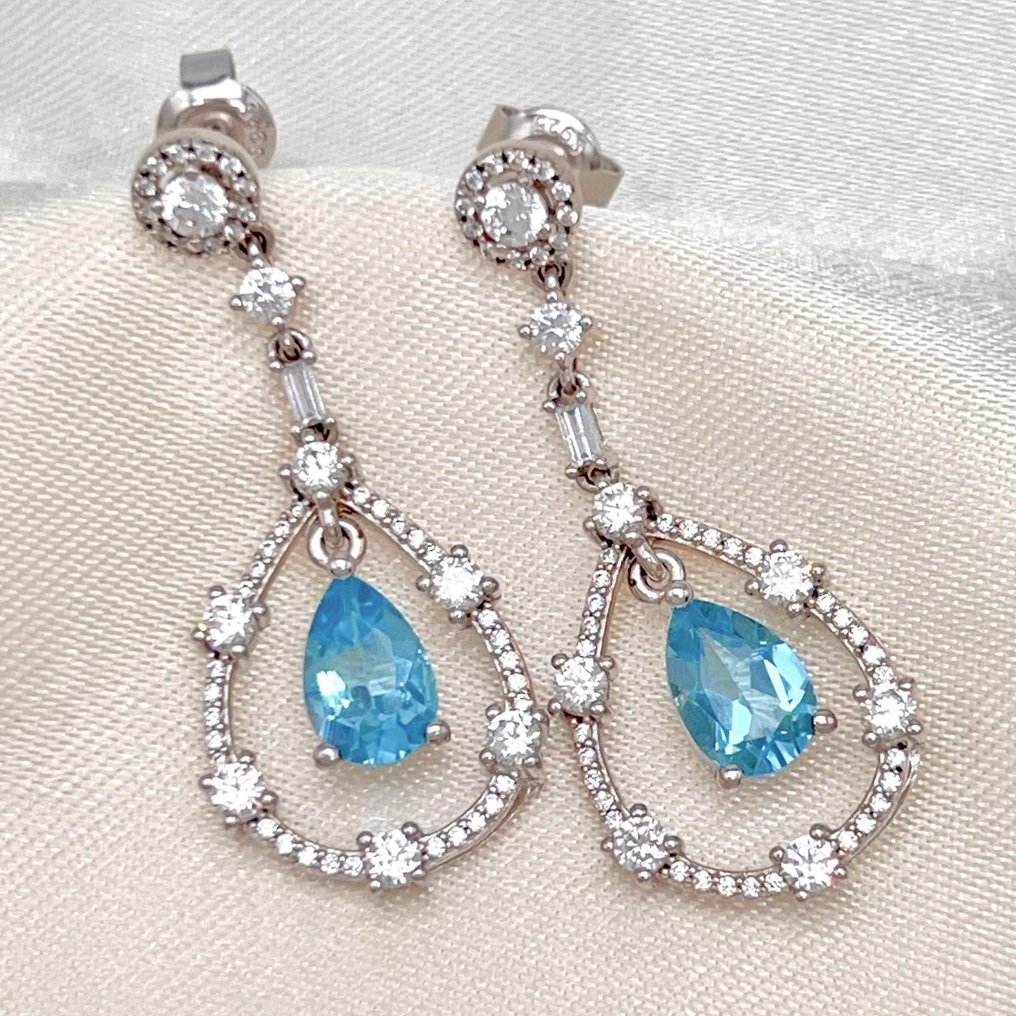 Sin precio de reserva - Pendientes Plata Topacio - 3CT #4.3