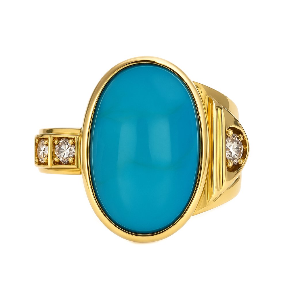 戒指 - 18K包金 黄金 -  10.42ct. tw. 绿松石 - 钻石 #2.1