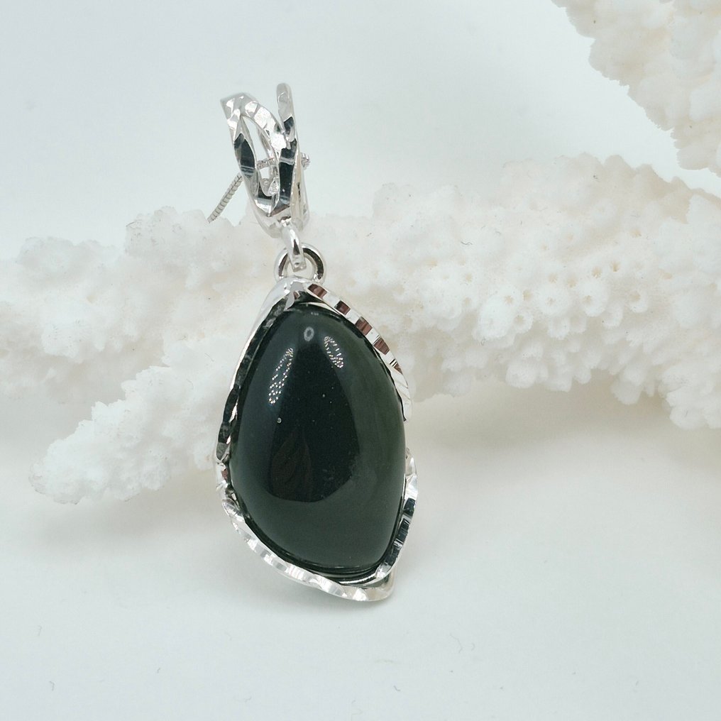 Argento - Collana con ciondolo - ONICE NERA NATURALE #1.0