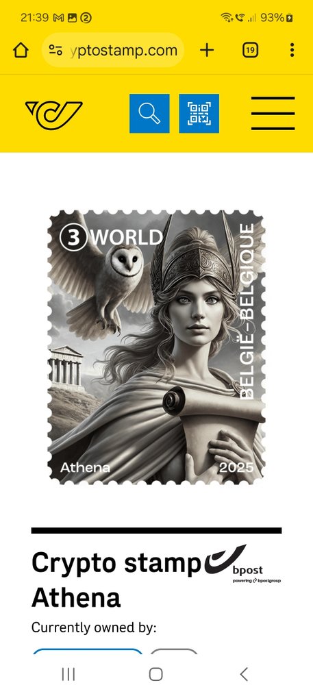 Belgien 2025 - Cryptozegel Athena - farve sort / grøn / blå #1.0