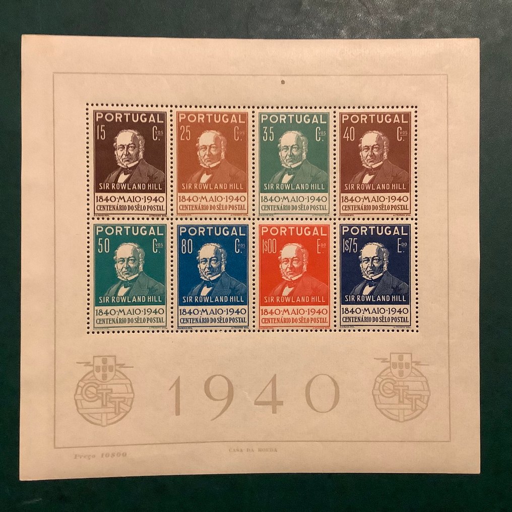 Portugal 1940 - Block and seals Sir Rowland Hill - Mundifil 599/606 en blok 3 #4.3