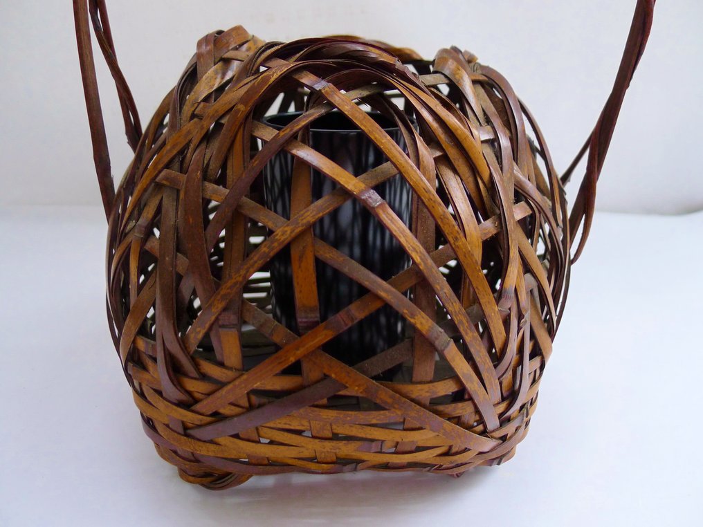 Fine and interesting sign.一貫斎 (Ikkan-sai) basket flower ikebana basket - Basket - Bamboo #4.3
