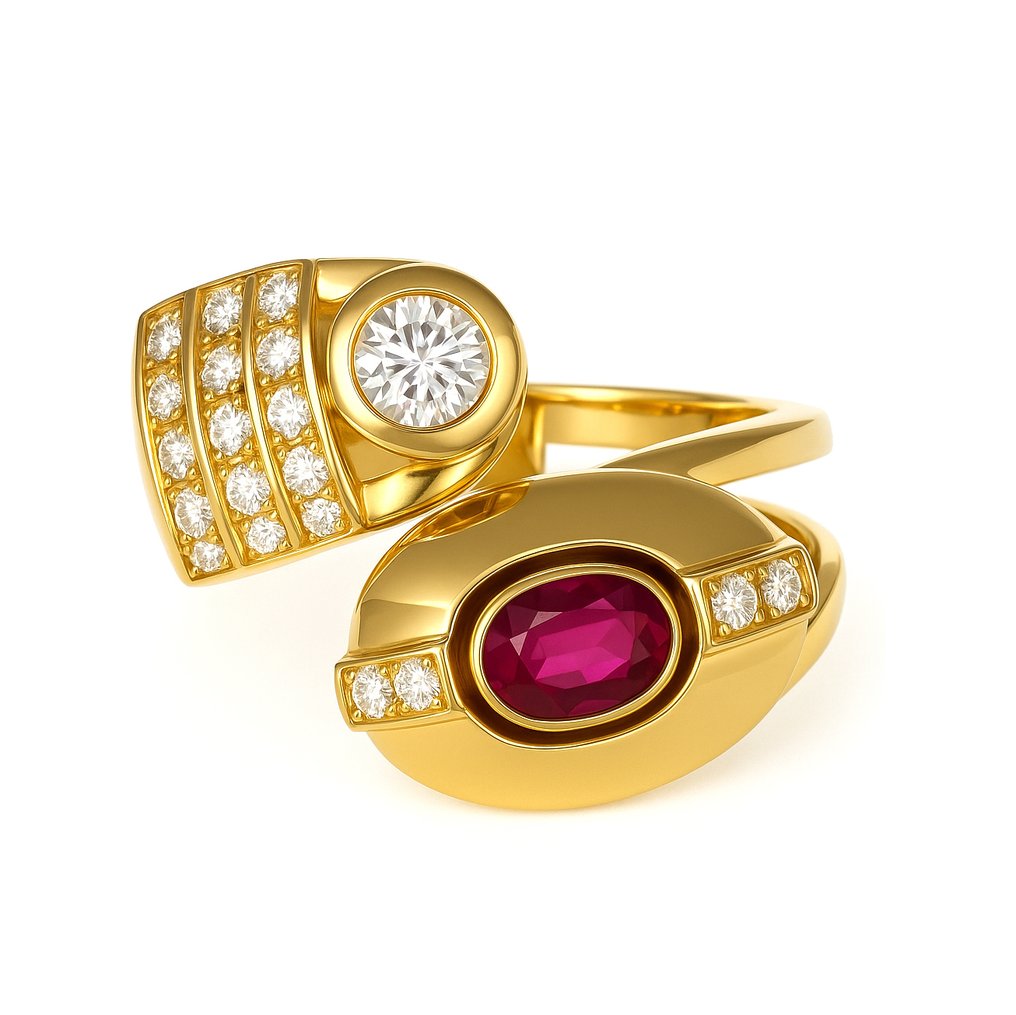 Δαχτυλίδι - 18 καράτια Κίτρινο χρυσό -  1.31ct. tw. Ρουμπίνι - Διαμάντι #2.1