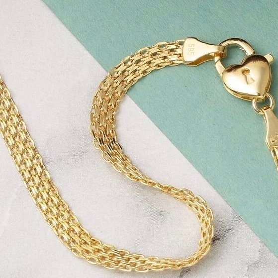 Handmade - Gourmette - 14 carats Or jaune - Bismark avec cadenas de cœur #4.3