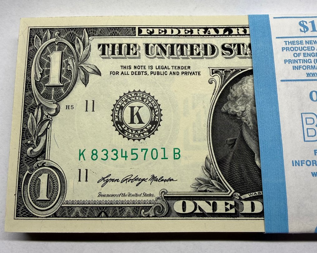 Verenigde Staten van Amerika. - 100 x 1 Dollar 2021 - Original Bundle , Seria K – Dallas  (Zonder Minimumprijs) #4.3