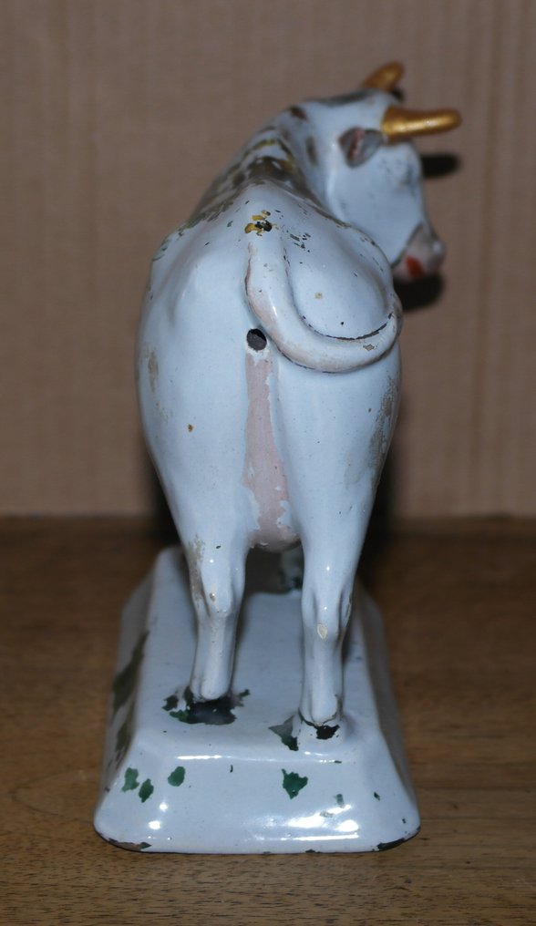 Statuette, Koe Koudbeschilderd wit aardezwerk - 15 cm - Faïence #2.1