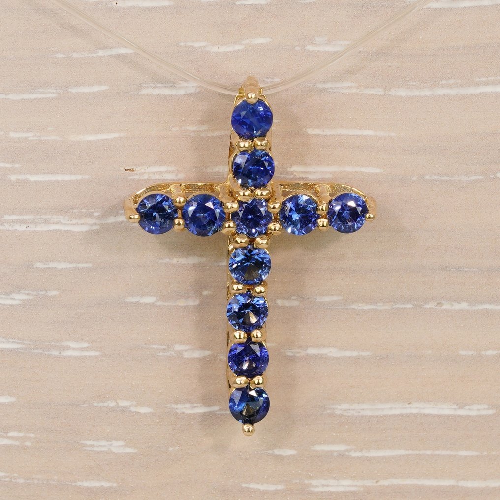 Nincs minimálár - G&J - Függő - 18 kt. Sárga arany - 1.20ct. tw. Zafír - 18K & kék zafírok #3.2