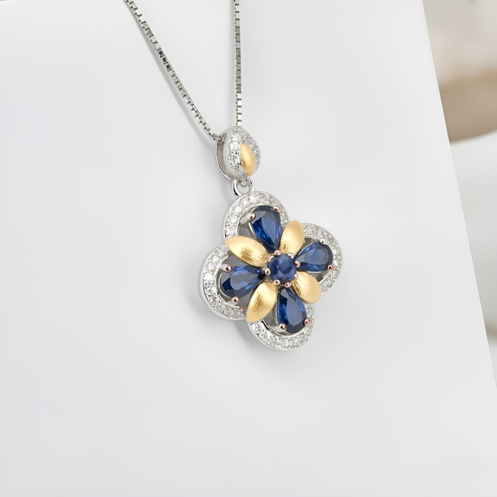 χωρίς τιμή ασφαλείας - Κολιέ Gold-plated Ζαφείρι - Τοπάζιο - Επενδυμένο με 18 καρατίων χρυσό. #1.0