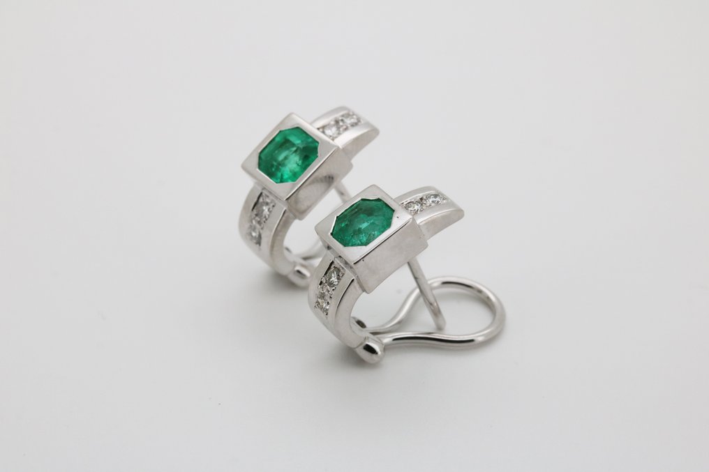 Øredobber - 18 karat Hvitt gull Smaragd - Diamant #2.1