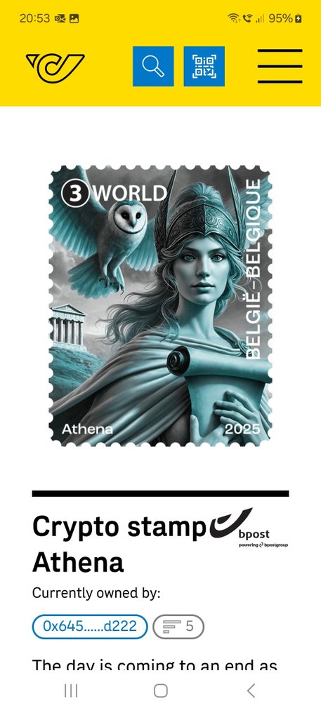 Belgien 2025 - Cryptozegel Athena - farve sort / grøn / blå #4.3