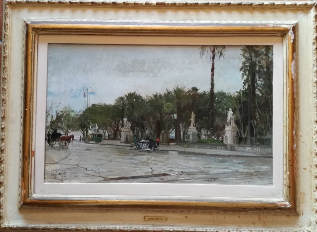 Eugenio Scorzelli (1890-1958) - Ingresso villa comunale con pioggia #1.0