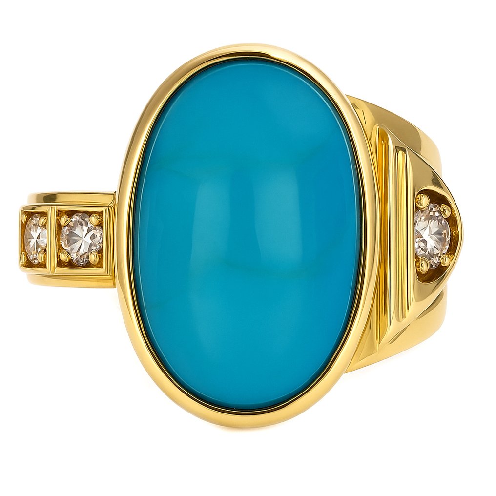 戒指 - 18K包金 黄金 -  10.42ct. tw. 绿松石 - 钻石 #3.2