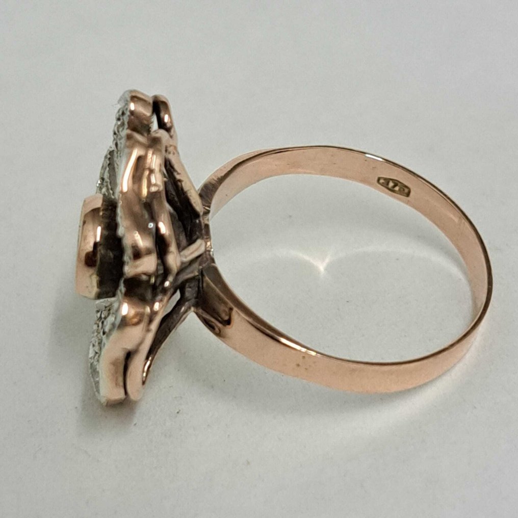 Fără preț de rezervă - Inel - 9 kt. Aur roz, Argint - 0.82ct. tw. Diamant (Natural) - Periodot - Aur 9kt, argint 925, diamant. #2.1