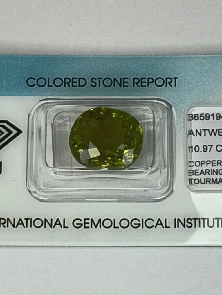 1 pcs Green, Yellow Tourmaline paraiba - 10.97 ct - International Gemological Institute (IGI) #1.0