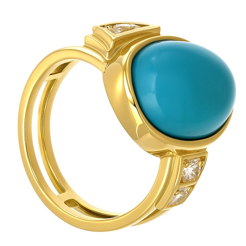 戒指 - 18K包金 黄金 -  10.42ct. tw. 绿松石 - 钻石 #1.0