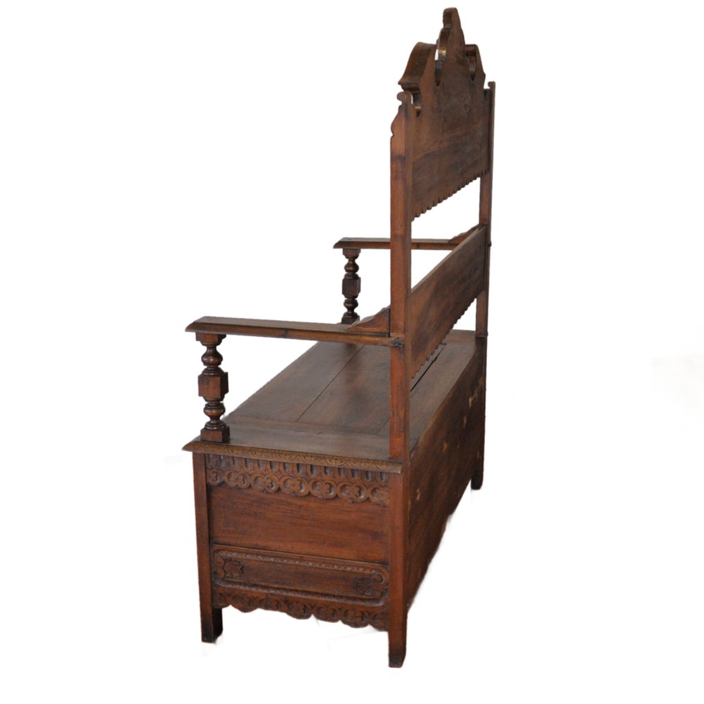 Banc d’entrée - Noyer - Veneziana, rare du XIXe siècle. #3.2