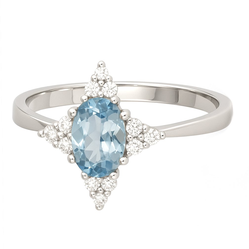 Δαχτυλίδι - 18 καράτια Λευκός χρυσός -  0.90ct. tw. Ακουαμαρίνης - Διαμάντι #2.1