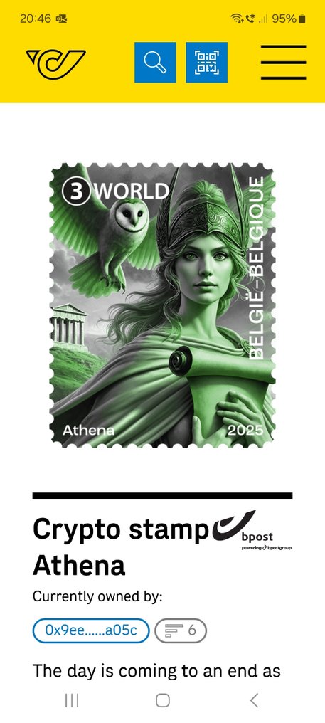 Belgien 2025 - Cryptozegel Athena - farve sort / grøn / blå #2.1