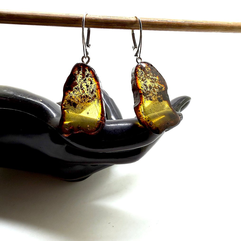 天然波罗的海琥珀耳环，925纯银制作 - 琥珀 - Succinite #1.0