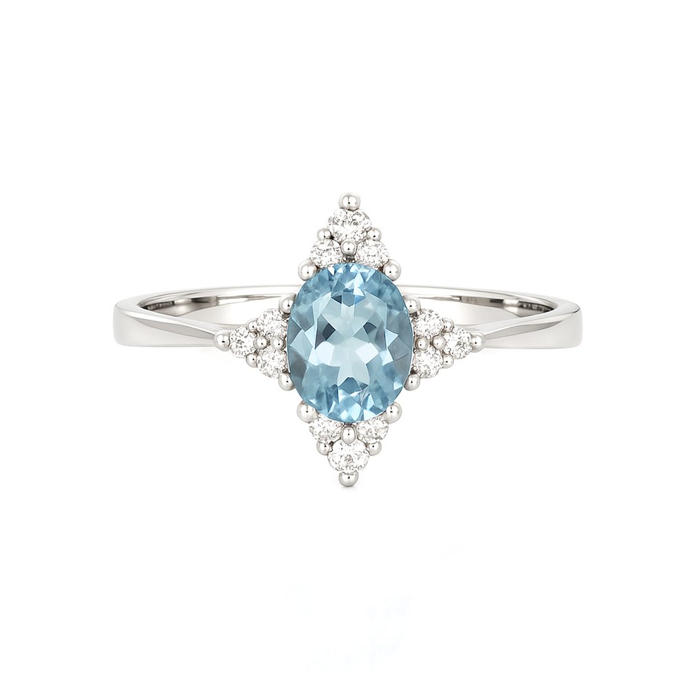 Δαχτυλίδι - 18 καράτια Λευκός χρυσός -  0.90ct. tw. Ακουαμαρίνης - Διαμάντι #4.3