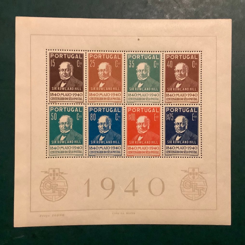 Portugal 1940 - Block and seals Sir Rowland Hill - Mundifil 599/606 en blok 3 #2.1