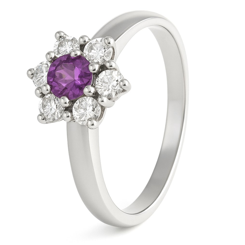 戒指 - 18 克拉 白金 -  0.57ct. tw. 藍寶石 - 鉆石 #1.0