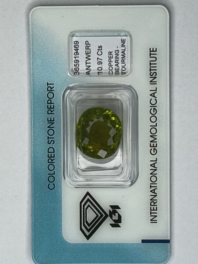 1 pcs Green, Yellow Tourmaline paraiba - 10.97 ct - International Gemological Institute (IGI) #4.3
