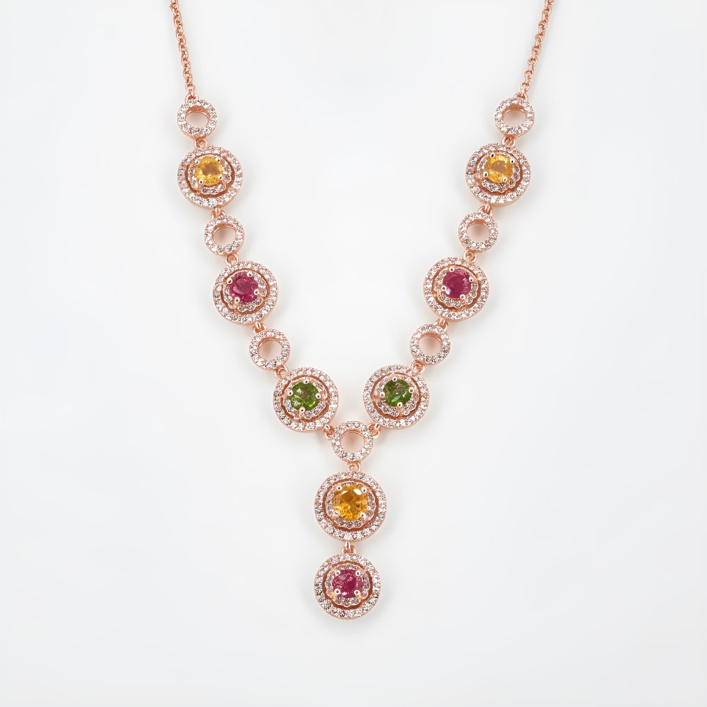 沒有保留價 - 頸鏈 鍍金 電氣石 - 黃玉 - 18K 金镀层 #1.0