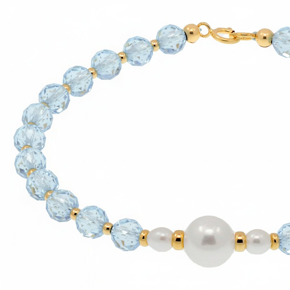 χωρίς τιμή ασφαλείας - Βραχιόλι - 18 καράτια Κίτρινο χρυσό Μαργαριτάρι - Ακουαμαρίνης #3.2