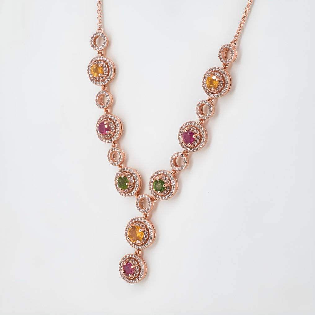 沒有保留價 - 頸鏈 鍍金 電氣石 - 黃玉 - 18K 金镀层 #2.1