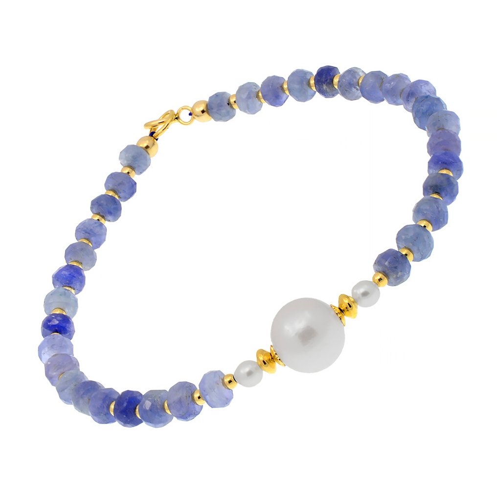 沒有保留價 - 手鈪 - 18 克拉 黃金 珍珠 - 坦桑石 #3.2