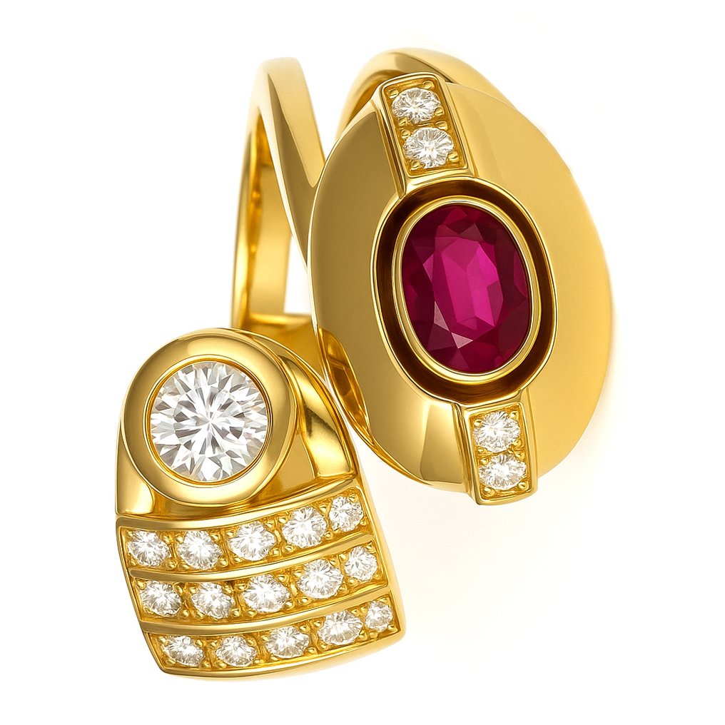 Δαχτυλίδι - 18 καράτια Κίτρινο χρυσό -  1.31ct. tw. Ρουμπίνι - Διαμάντι #1.0