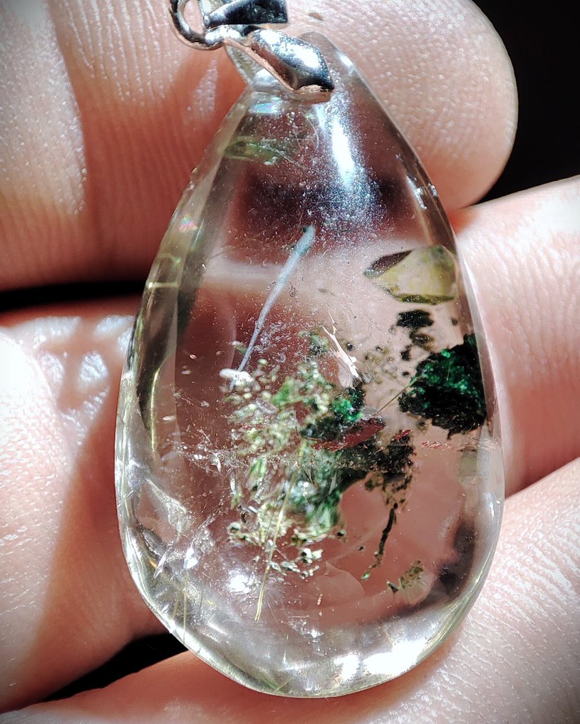 Pingente de quartzo rutilado raro e muito bonito, Phantom Gold, em cristal, com pino de prata 925 e - Pingente #3.2