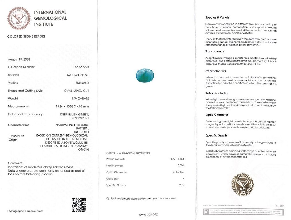 No Reserve Price Emerald  - 4.49 ct - International Gemological Institute (IGI) - Deep Bluish Green #4.3