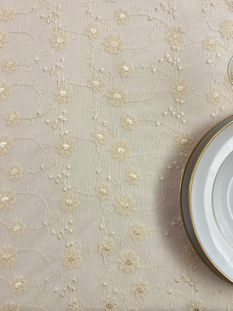 Ensemble de vaisselle précieux en coton et tulle brodé - Housse de table - 240 cm - 140 cm #4.3