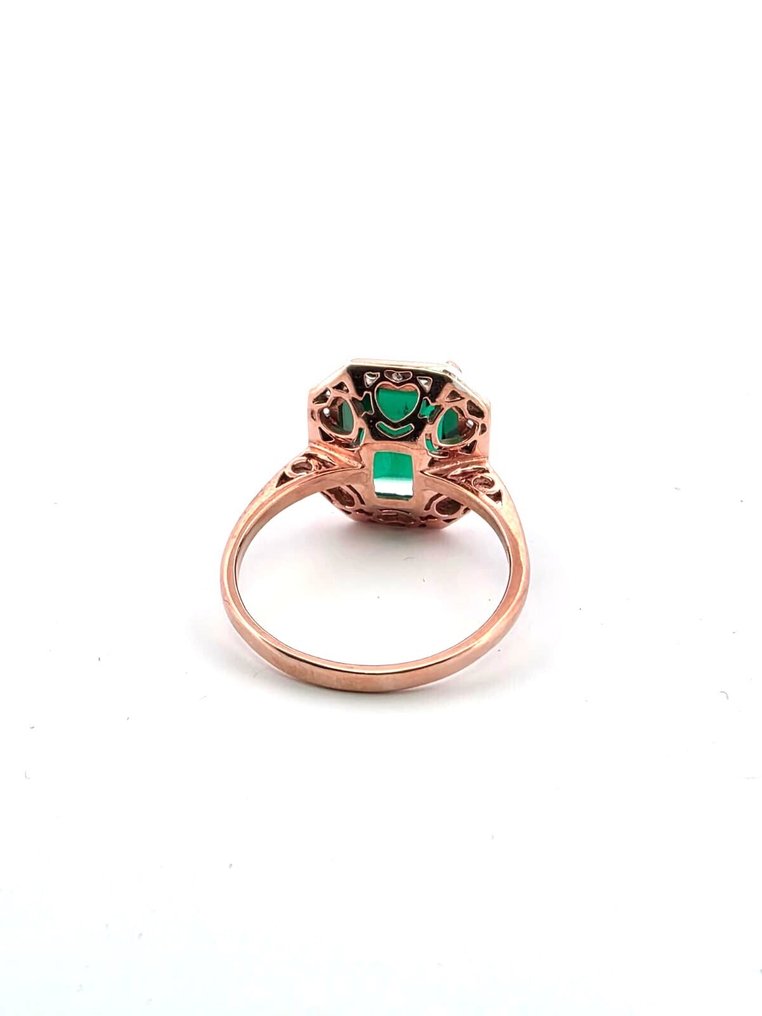 No reserve price - Ring - 9 kt. Rose gold, Silver Emerald - Diamond #3.2
