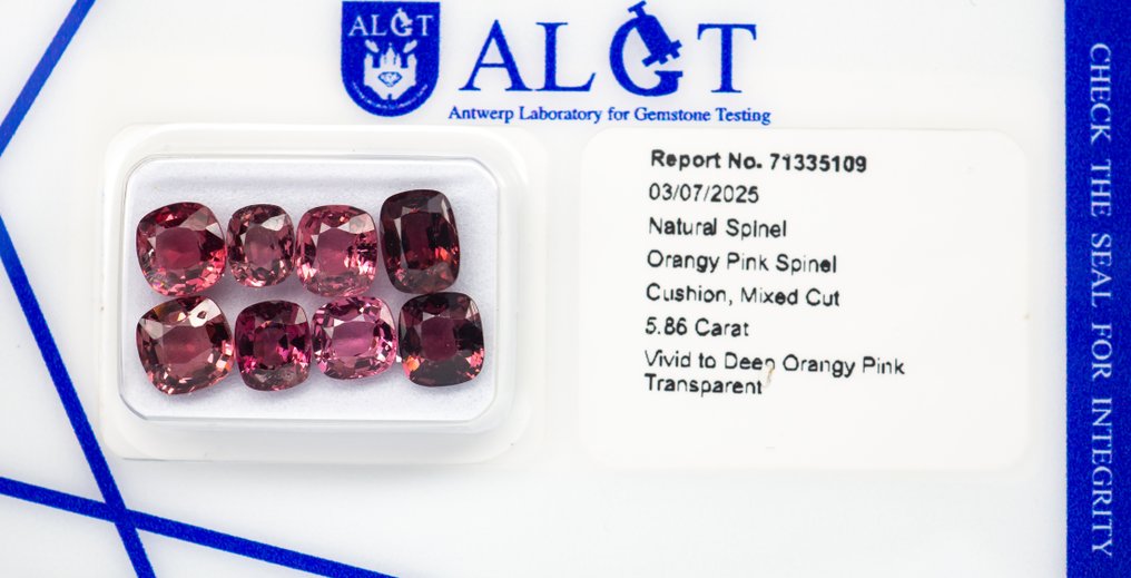 No Reserve Price - 8 pcs  Spinel  - 5.86 ct - Antwerp Laboratory for Gemstone Testing (ALGT) - Vivid deep orangy pink #3.2