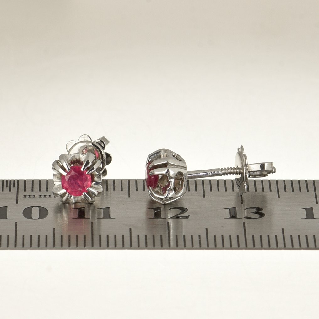 耳釘耳環 - 18 克拉 白金 紅寶石 #2.1