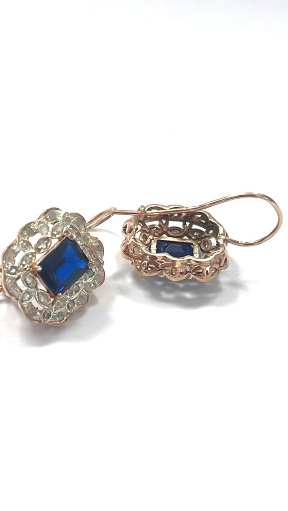 没有保留价 - 耳环 - 9 kt. 银, 玫瑰金 蓝宝石 - 钻石 #3.2