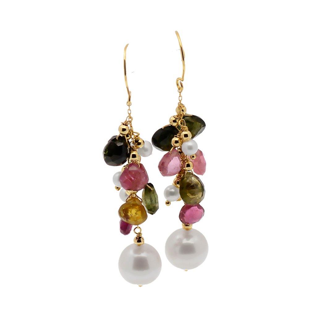 沒有保留價 - 耳環 - 18 克拉 黃金 珍珠 - 電氣石 #4.3