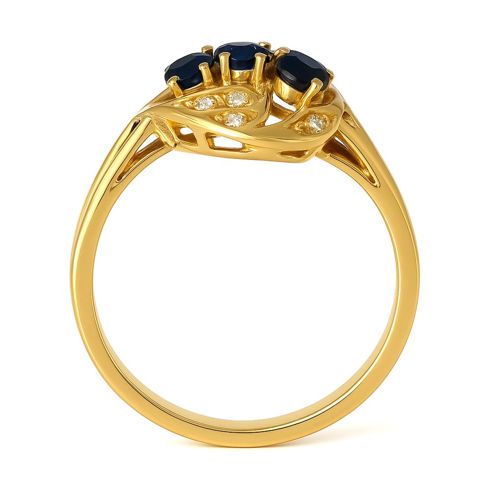 戒指 - 18K包金 黄金 - 0.36ct. tw. 蓝宝石 - 钻石 #3.2