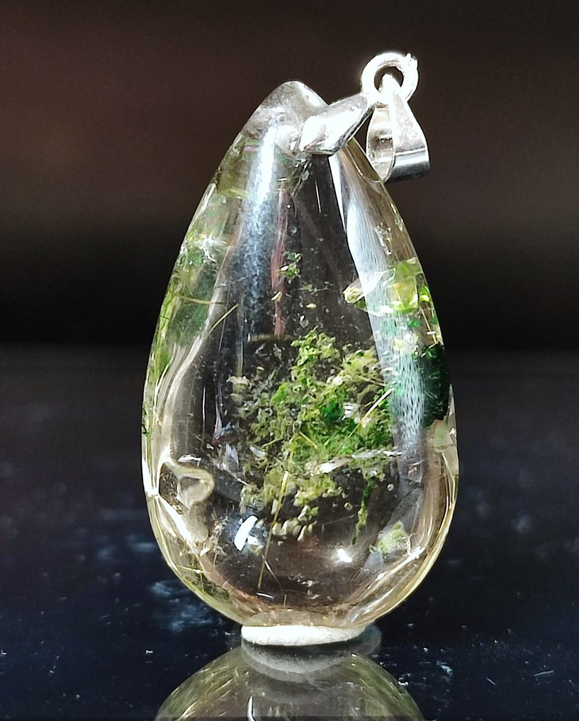 Pingente de quartzo rutilado raro e muito bonito, Phantom Gold, em cristal, com pino de prata 925 e - Pingente #1.0