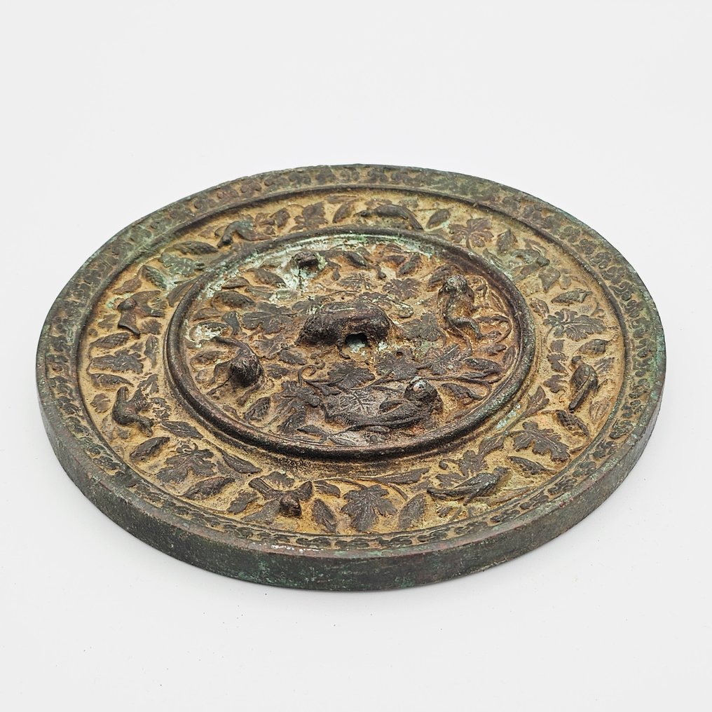 中国风 黄铜色 圆形美容镜，动物与花卉装饰 - 210 mm #3.2