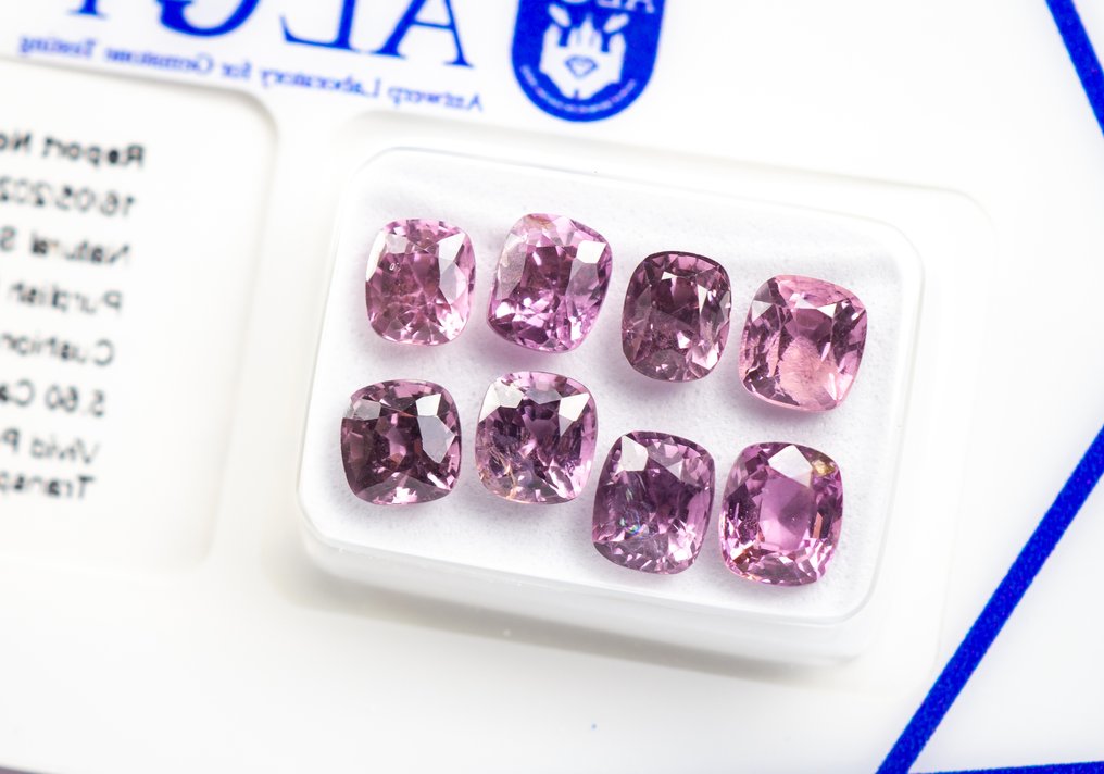 No Reserve Price - 8 pcs Spinel - 5.60 ct - Antwerp Laboratory for Gemstone Testing (ALGT) - Vivid Purplish Pink #2.1
